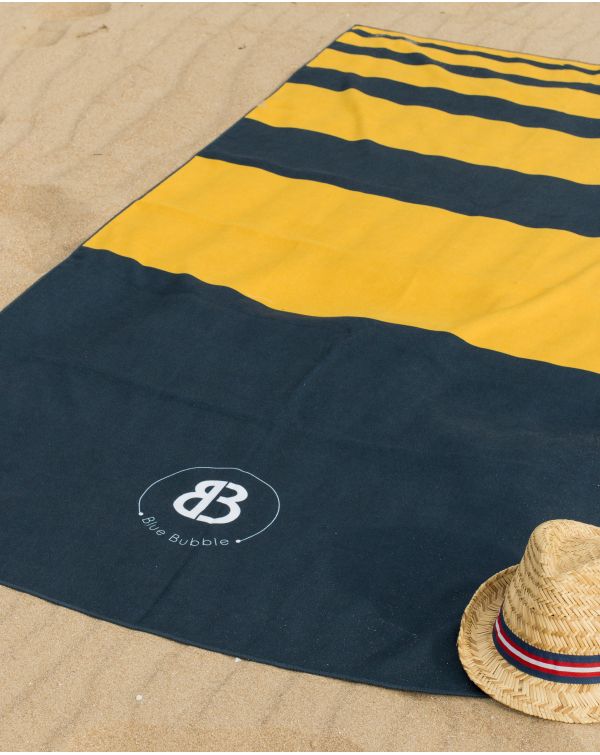 Drap de plage - Anuanua - Navy à bandes jaunes - 180x100 cm